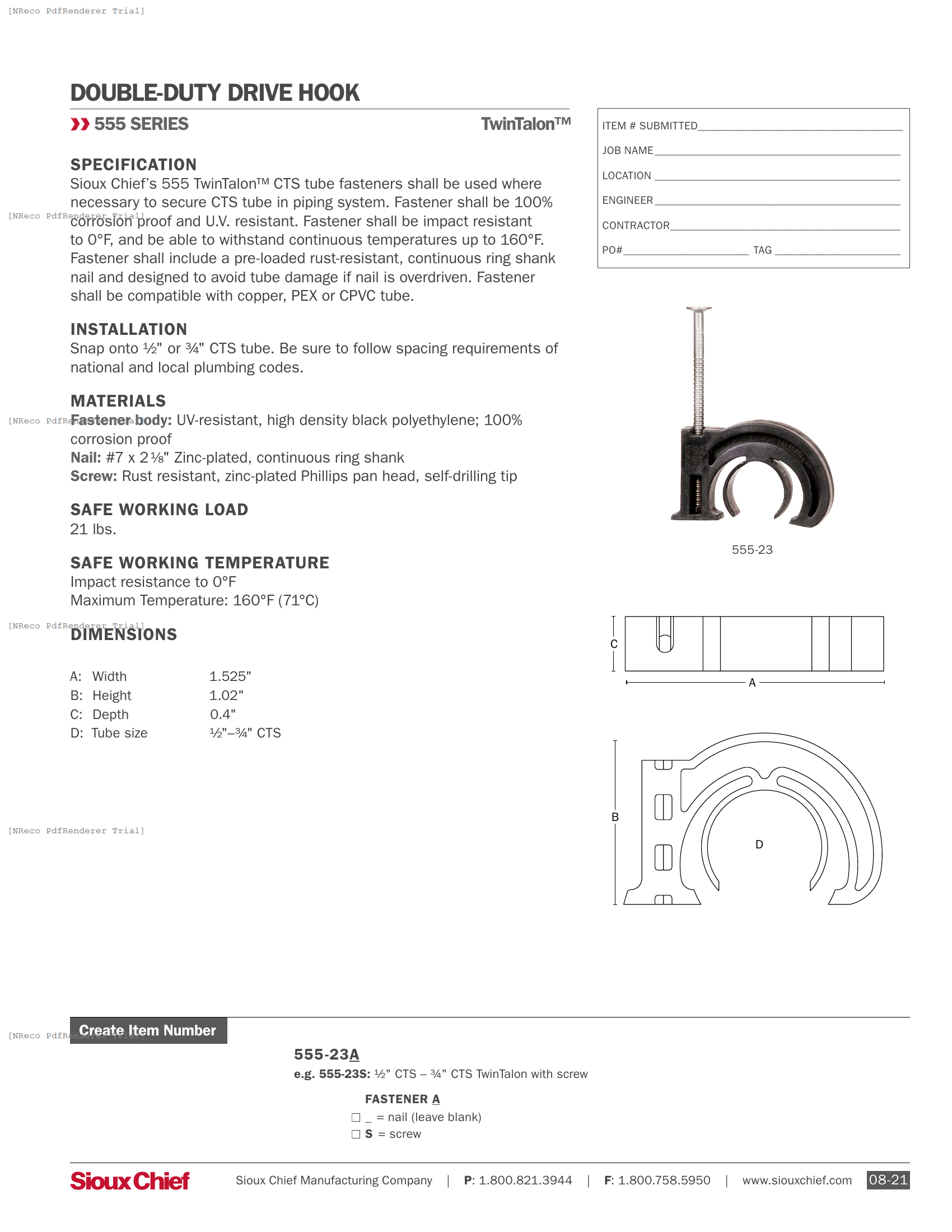 555 SERIES - TWINTALON - SPEC SHEET.PDF Specification Document